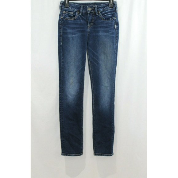 Silver Jeans Denim - Silver Jeans Womens Dark Wash Avery Straight Leg Jeans 26